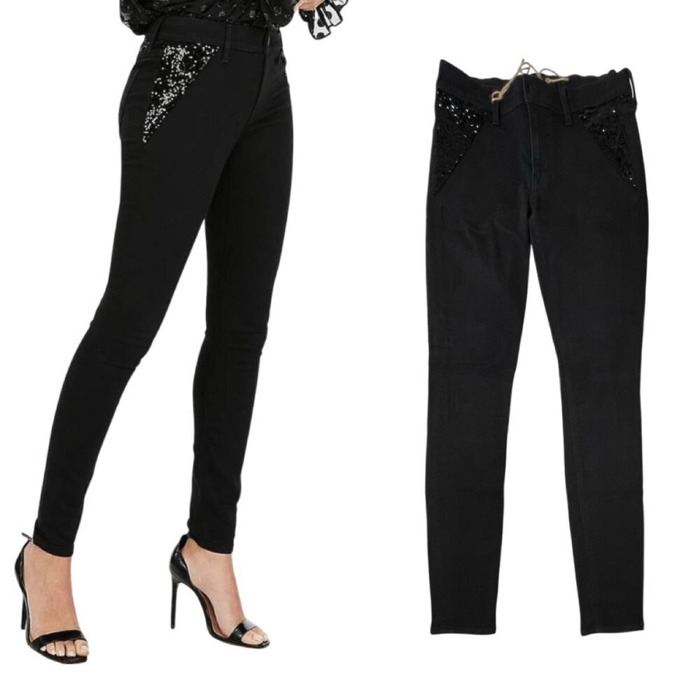 Express Sequin Skinny Black Jeans Stretch Baddie Feminine NWOT‎ 4 Tall Y2k